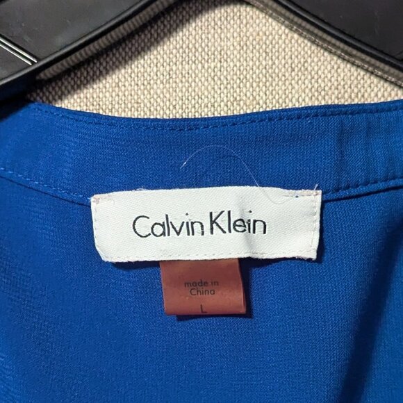 Calvin Klein Sleeveless Blue with Black Piping Blouse, Size L - Picture 3 of 3
